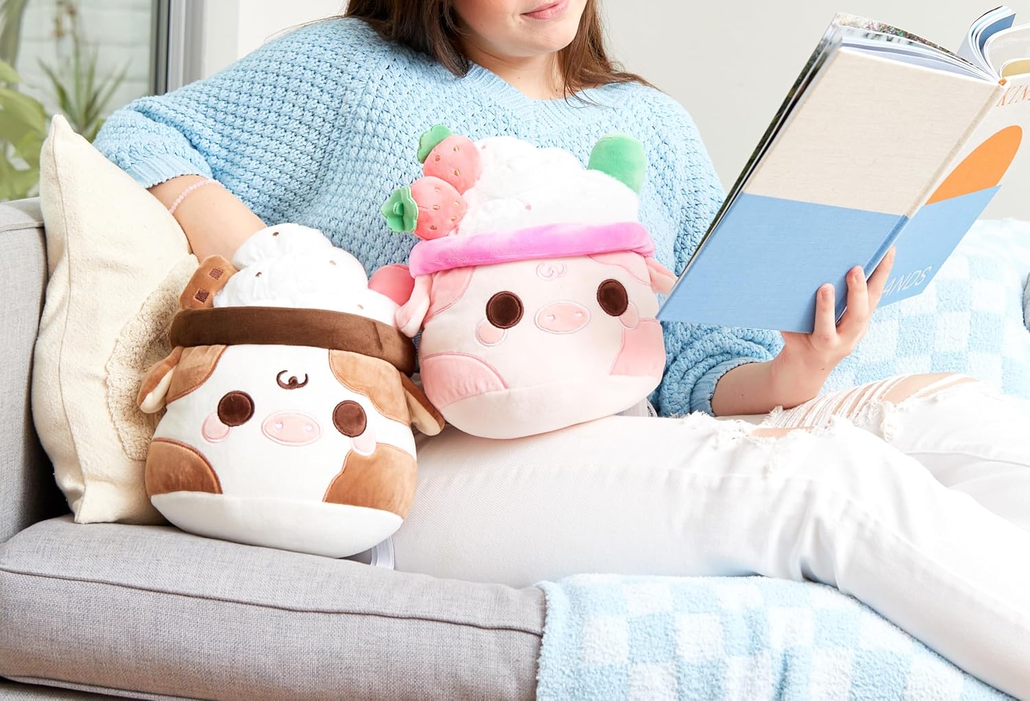 Cuddle Barn PlushGoals - Strawberry Mooshake Cute Kawaii Cow Stuffed Animal - Super Soft Squishy Milkshake Dessert Scented Collectible Toy Drink - Plush Pillow, Decor, Fun Gift - 11 inches