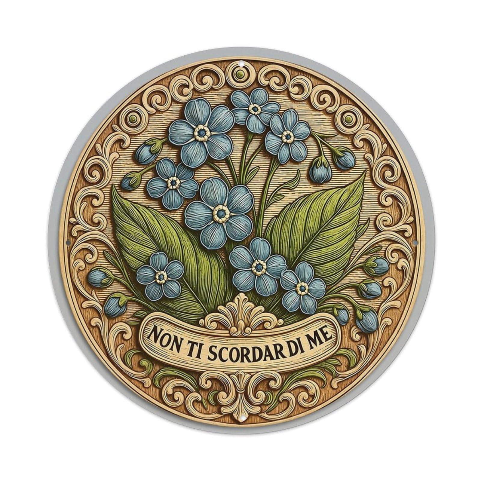 Forget Me Not Floral Medallion Design Tin Sign Metal Poster Vintage Metal Signs for Home Man Cave Bar Cafe Kitchen laundry room Wall Decorations 8x8 inches