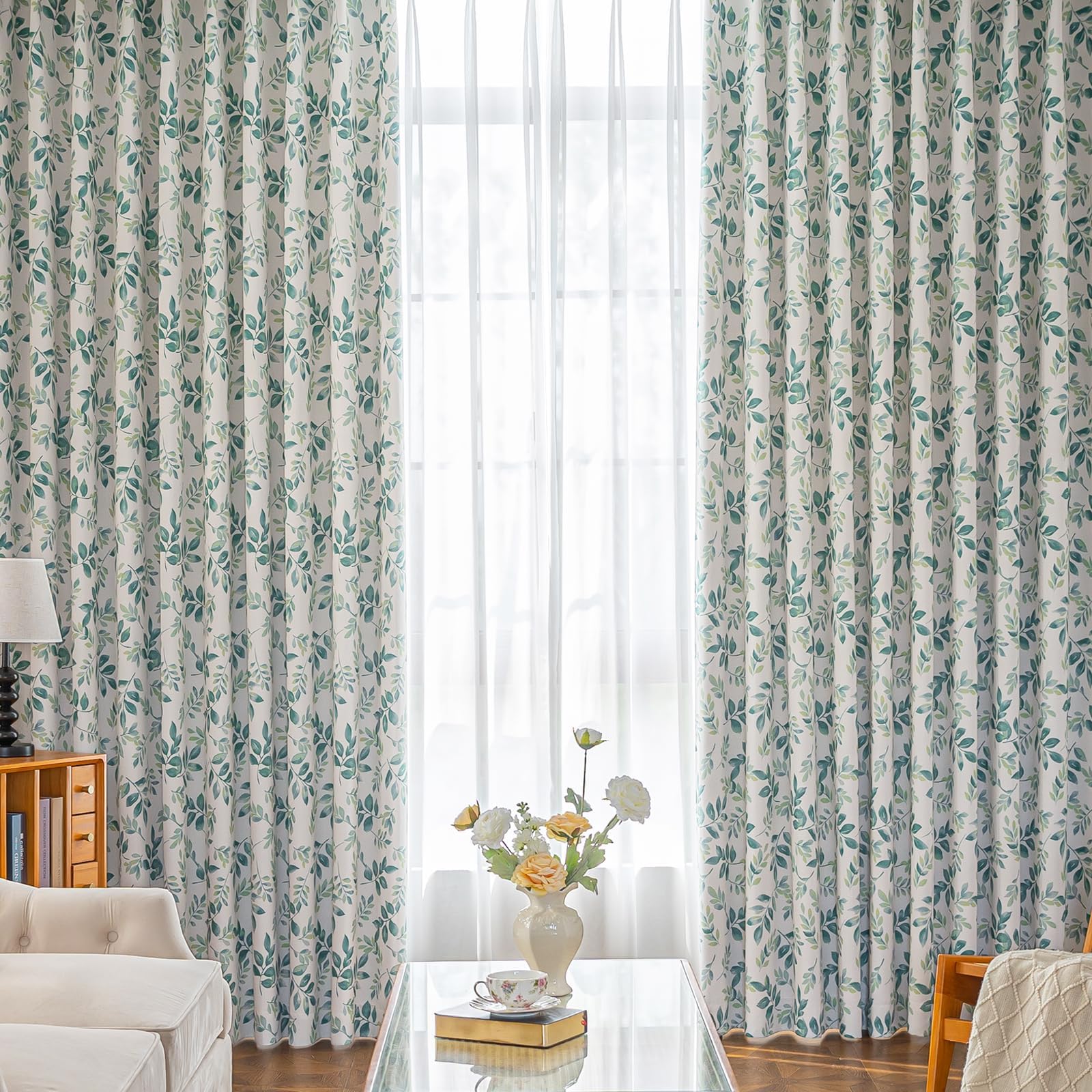 Amazon｜AZRA カーテン 遮光 99.9%以上 北欧 2級遮光 葉柄 幅100丈