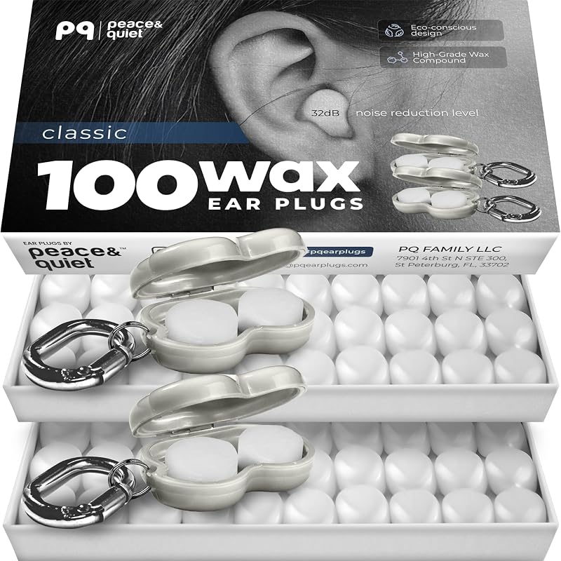 PQ 100 Wax Ear Plugs for Sleeping - Silicone Wax Earplugs for Sleeping and Swimming, Gel Ear Plugs for Noise Cancelling, Sleeping Earplugs, Sound Blocking 32 Db (100 Pillows), White
