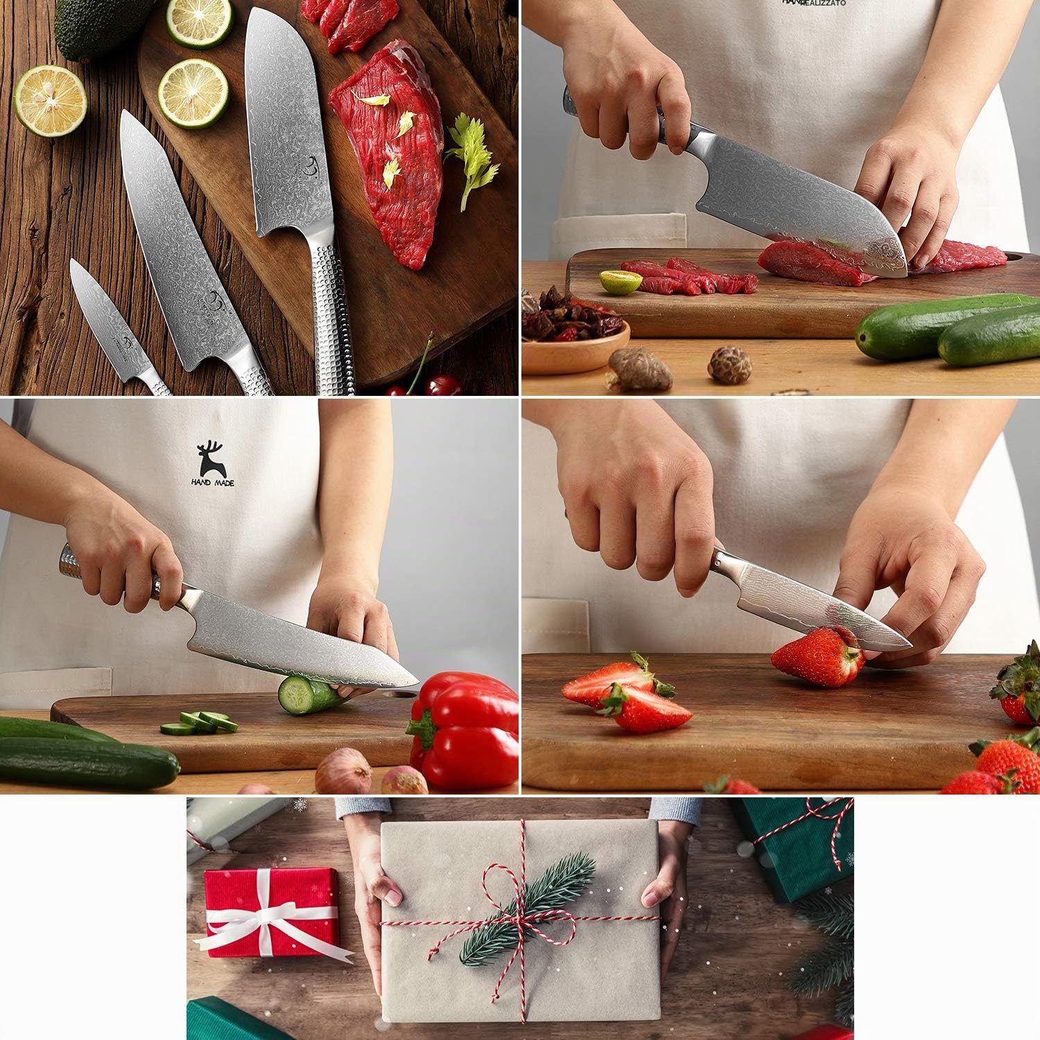 Set Coltelli Da Cucina Professionali - 3 Pezzi Acciaio Inossidabile Nero Coltello Da Cucina con Ceppo Coltelli - Professional Kitchen Knife Set with Block Kitchen Knives Chef Knife