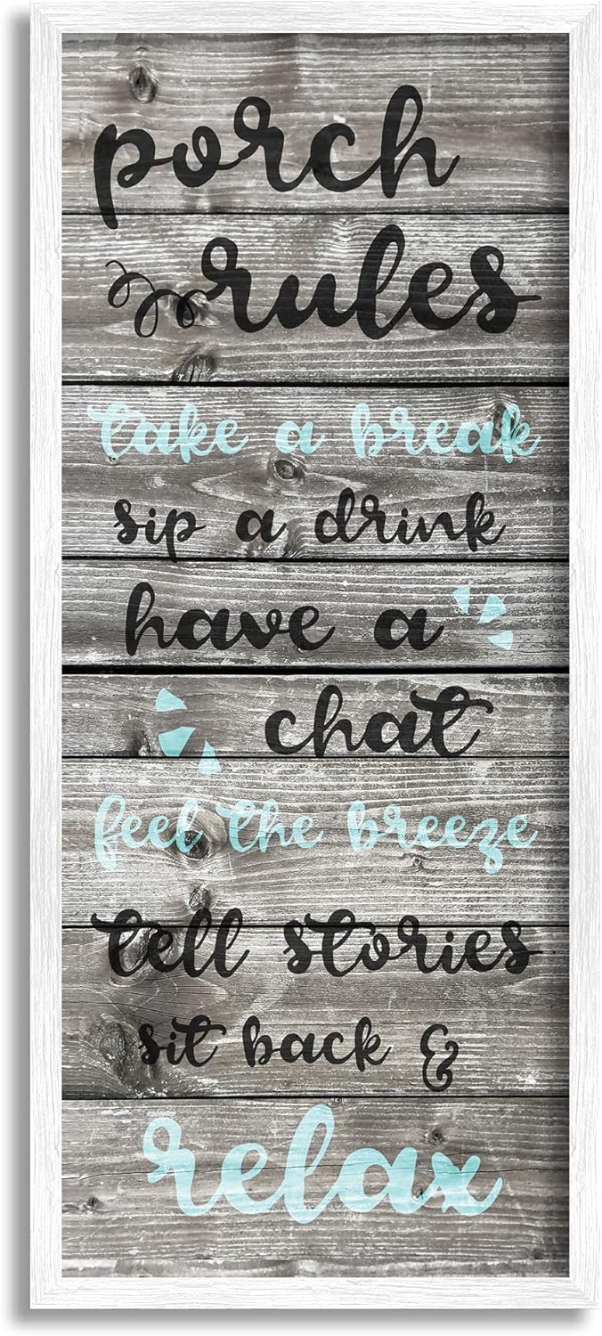 Stupell Industries Porch Rules Rustic Blue Sit Back and Relax, Design by Daphne Polselli Wall Art, 13 x 30, Grey