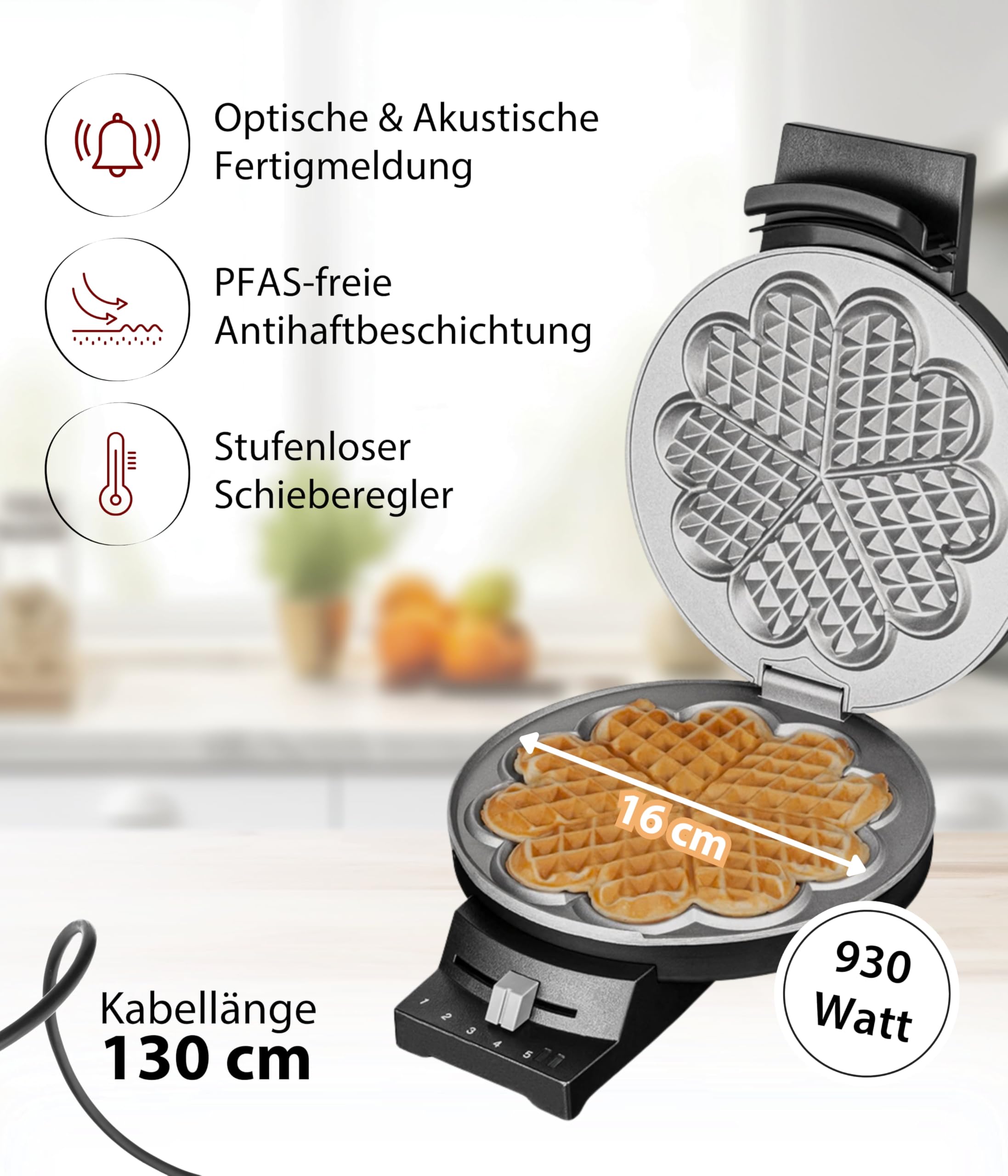Cloer 180 Waffeleisen für eine Herzwaffel mit 16 cm Durchmesser – Bild 2