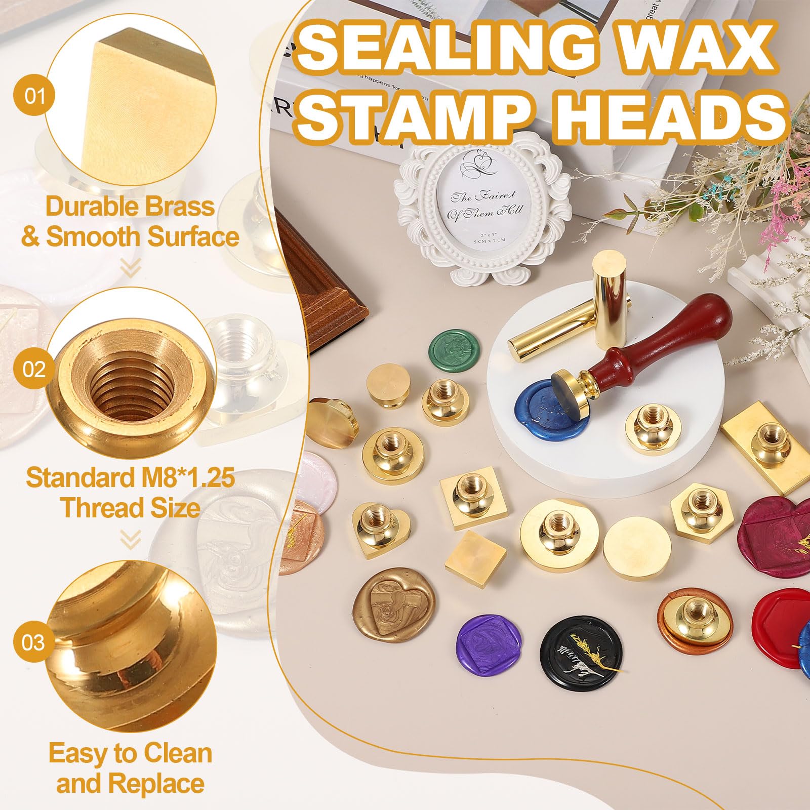 PATIKIL 1.8" Blank Wax Seal Stamp Head, 2Pcs Rectangle Brass Sealing Wax Stamp Heads for DIY Card Making Envelope Sealing Wedding Invitation Crafting, Gold Tone - Image 3