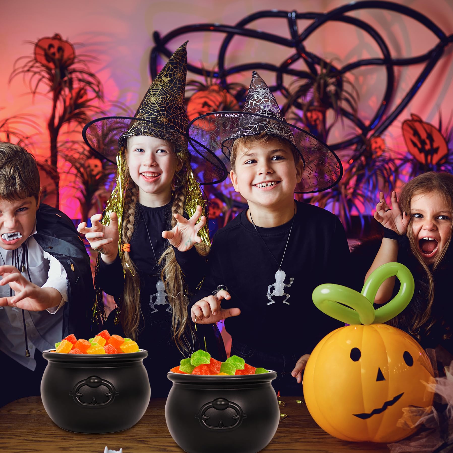 9 Piezas Caldero con Mango Caldero de Plástico Caldero Olla de Caldero Caldero de Brujas Caldero de Plástico Decorativo Resistente Tazón de Dulces de Halloween Olla de Caldero para Fiesta Bar Club