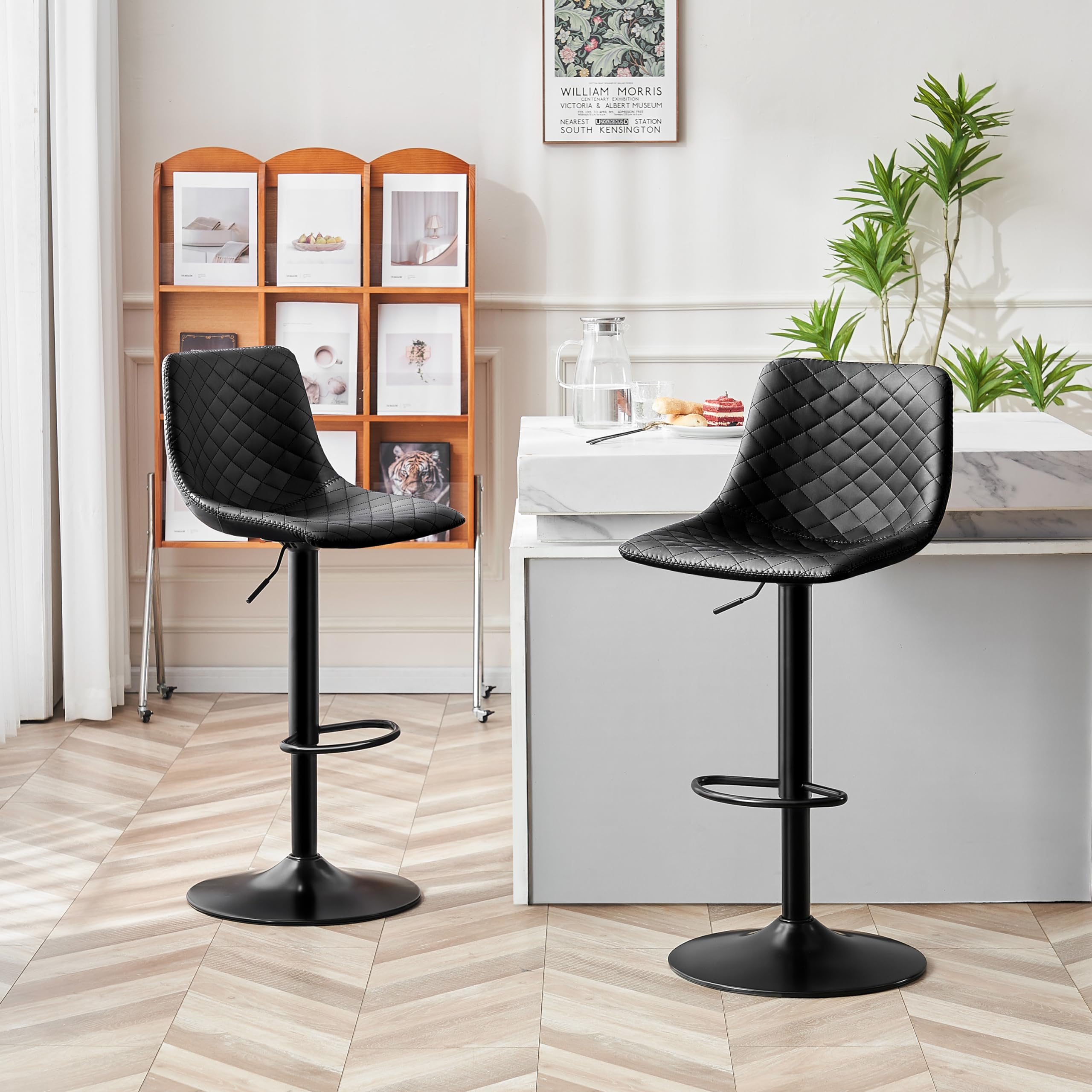 STOOLINK Barhocker 2er Set Höhenverstellbar Barstuhl mit Mikrofaser-Leder, Tresenhocker für Lobby 360° Drehbar Bistrohocker mit Lehne für Wohnzimmer, Esszimmer, Küche-Schwarz