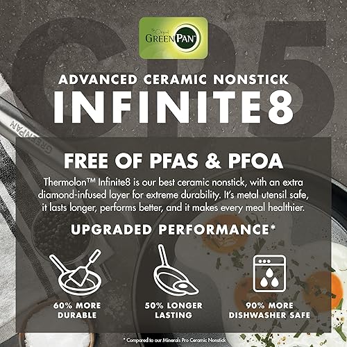 Miniatura 11 de GreenPan GP5 - Juego de 2 sartenes antiadherentes de cerámica anodizada dura y saludable de 9.5 y 11 pulgadas, 2 piezas, resistente a los arañazos,