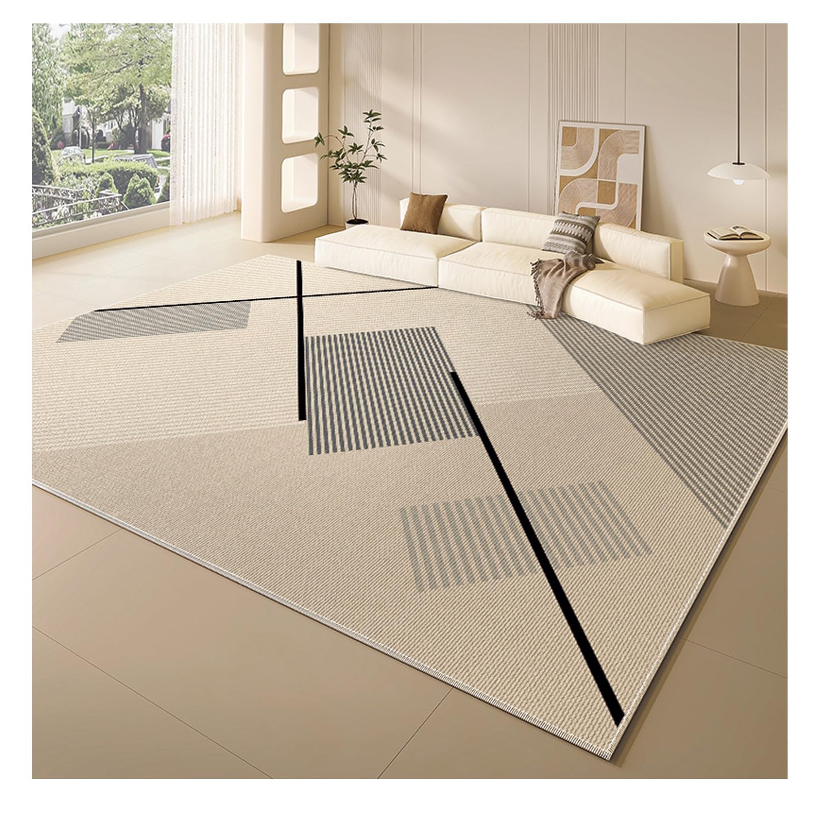 Tapis beige lavable anti-tache grand modèle pour salon avec animaux et enfants