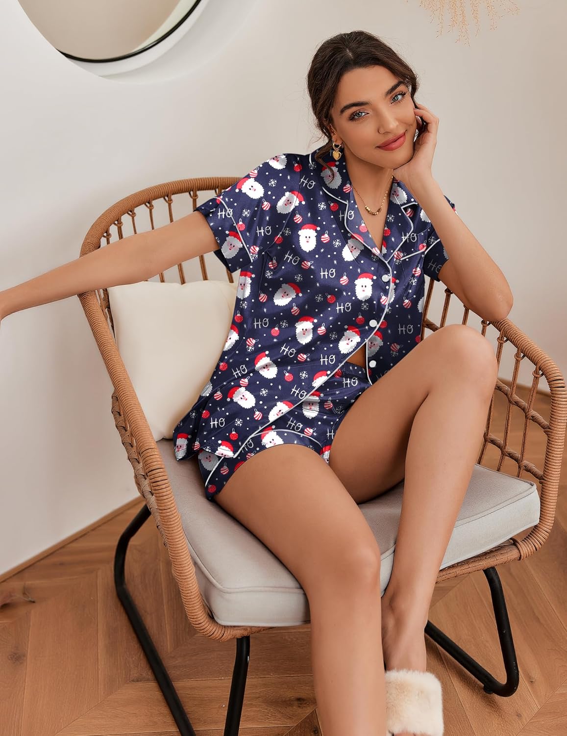 Ekouaer Silk Pajamas for Women Short Sleeve Sleepwear Soft Button Down Loungewear 2 Piece Satin Pjs Shorts Set - Image 3