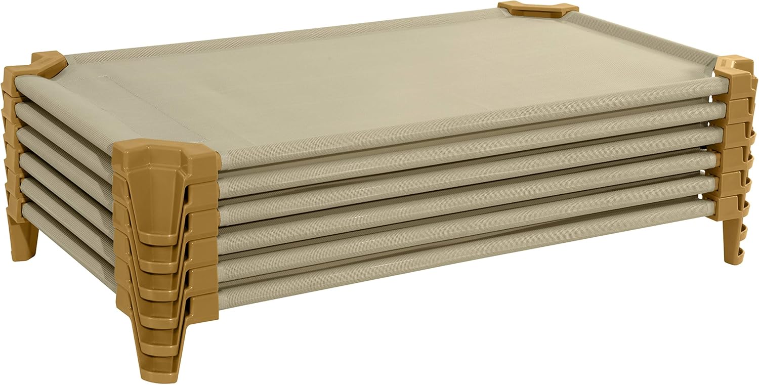Wood Designs Stackable Daycare Cots for Toddlers, 40", Tan, Ready-to-Assemble, with Cot Sheets, 87830TN [Set of 6]