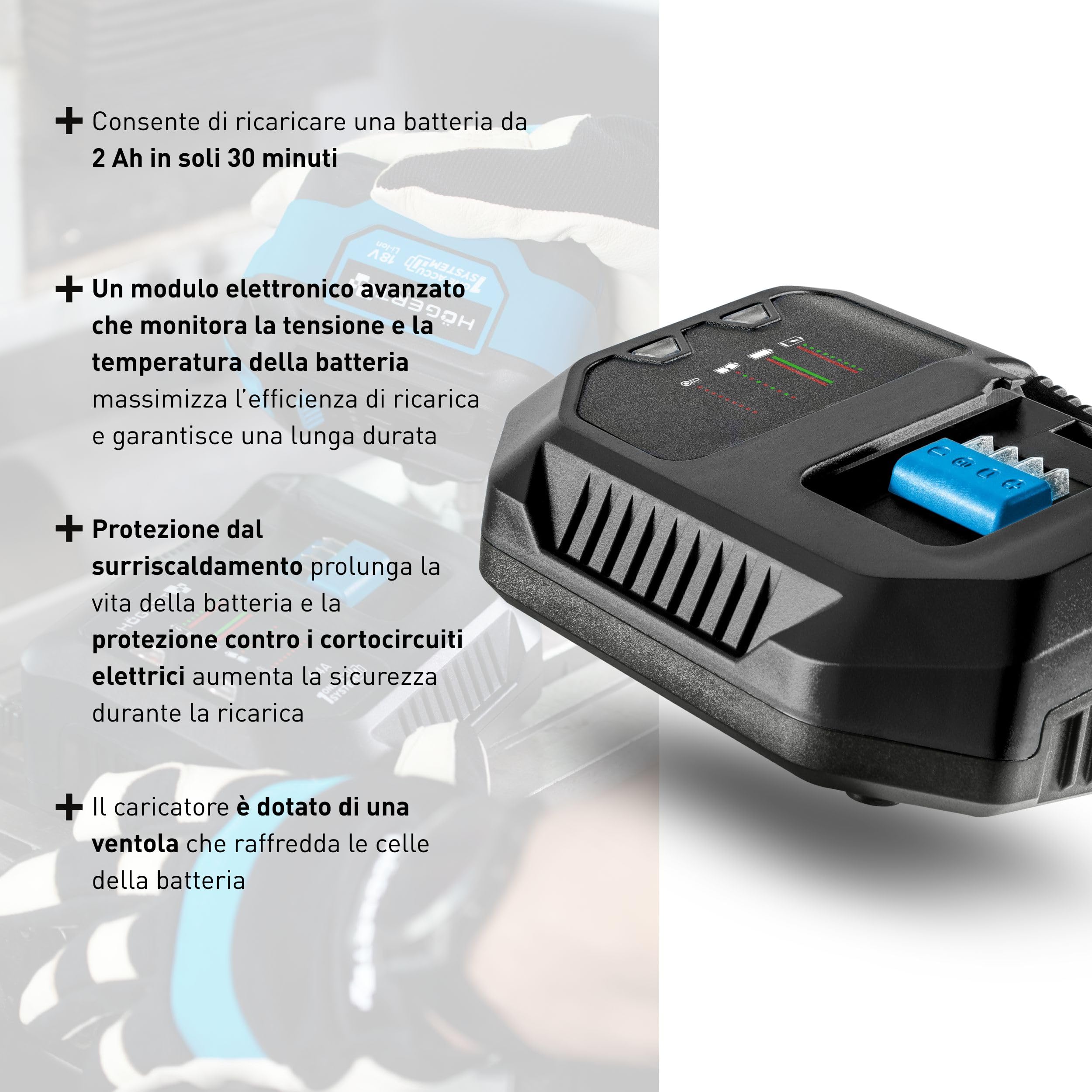 HÖGERT TECHNIK Kit perceuse à percussion brushless 18V, couple 80 Nm, batterie 4,0 Ah, chargeur 4A, éclairage LED, engrenage métallique, pour bois et métal + PROMO batterie 2,0 Ah