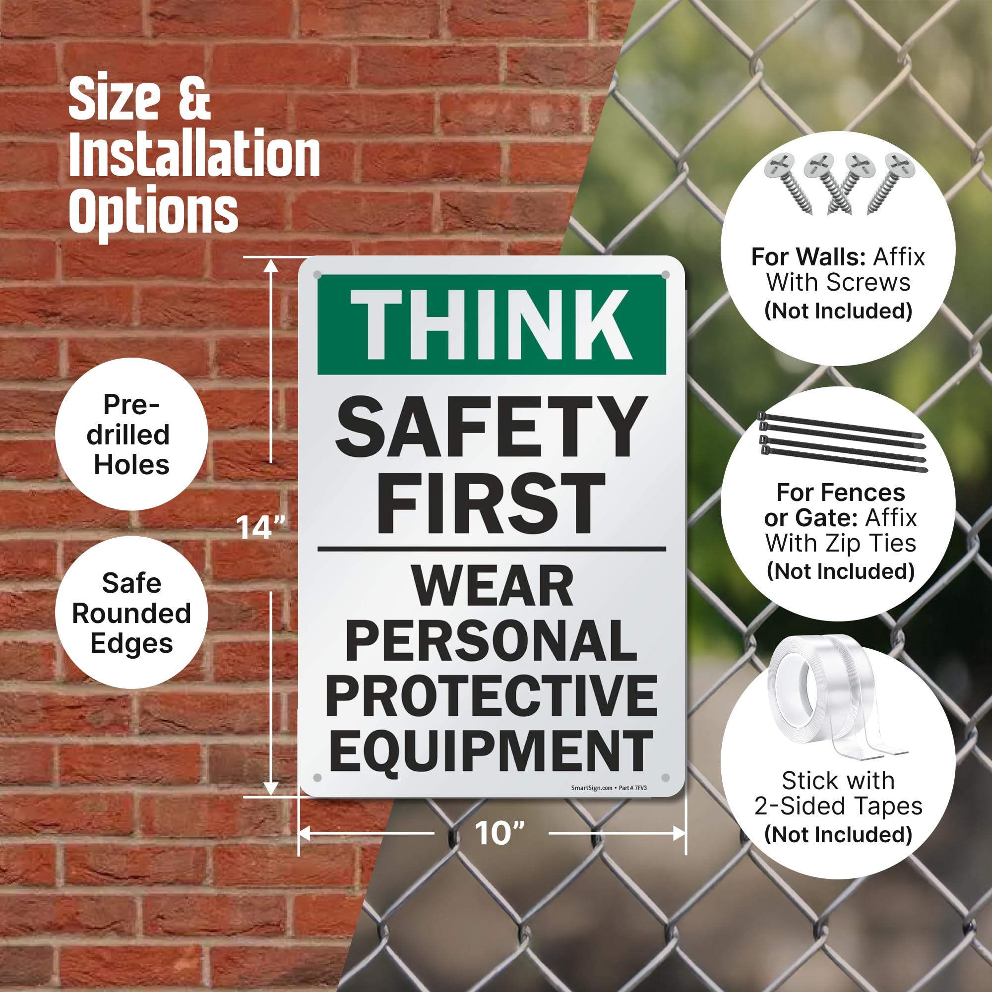 SmartSign - S-2917-AL-14 "Think Safety First - Wear Personal Protective Equipment" Sign | 10" x 14" Aluminum 10" x 14" Non-Reflective Aluminum — Amazon image 6