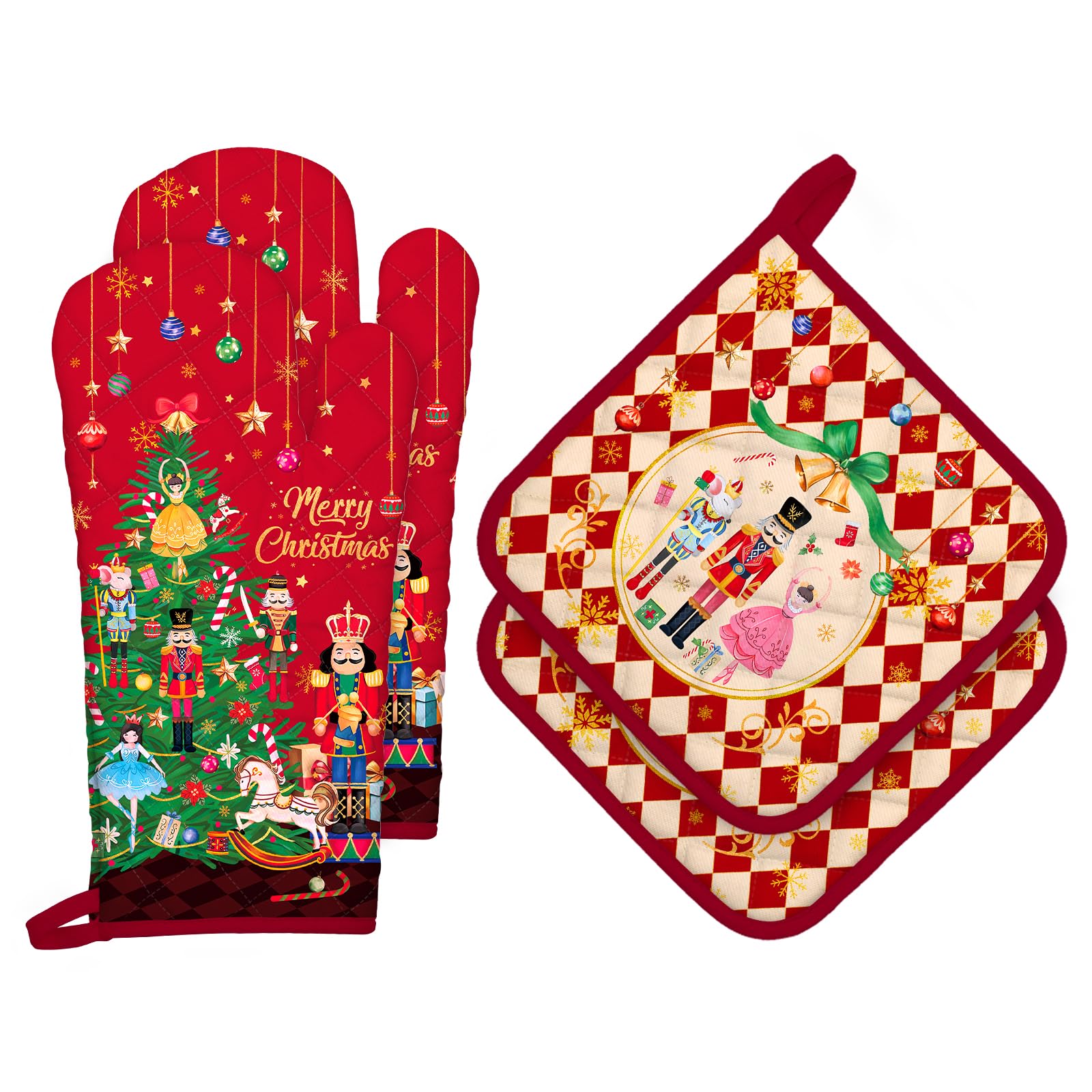 Arquiel Weihnachten Nussknacker Ofenhandschuh & Topflappen 4er-Set