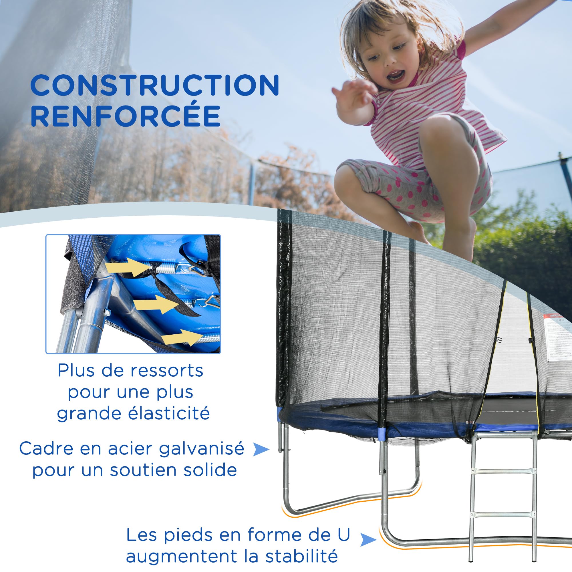 SPORTNOW Trampoline Exterieur Enfant, Trampoline Ø 305cm pour Enfants avec Filet de sécurité, poteaux rembourrés et échelle,