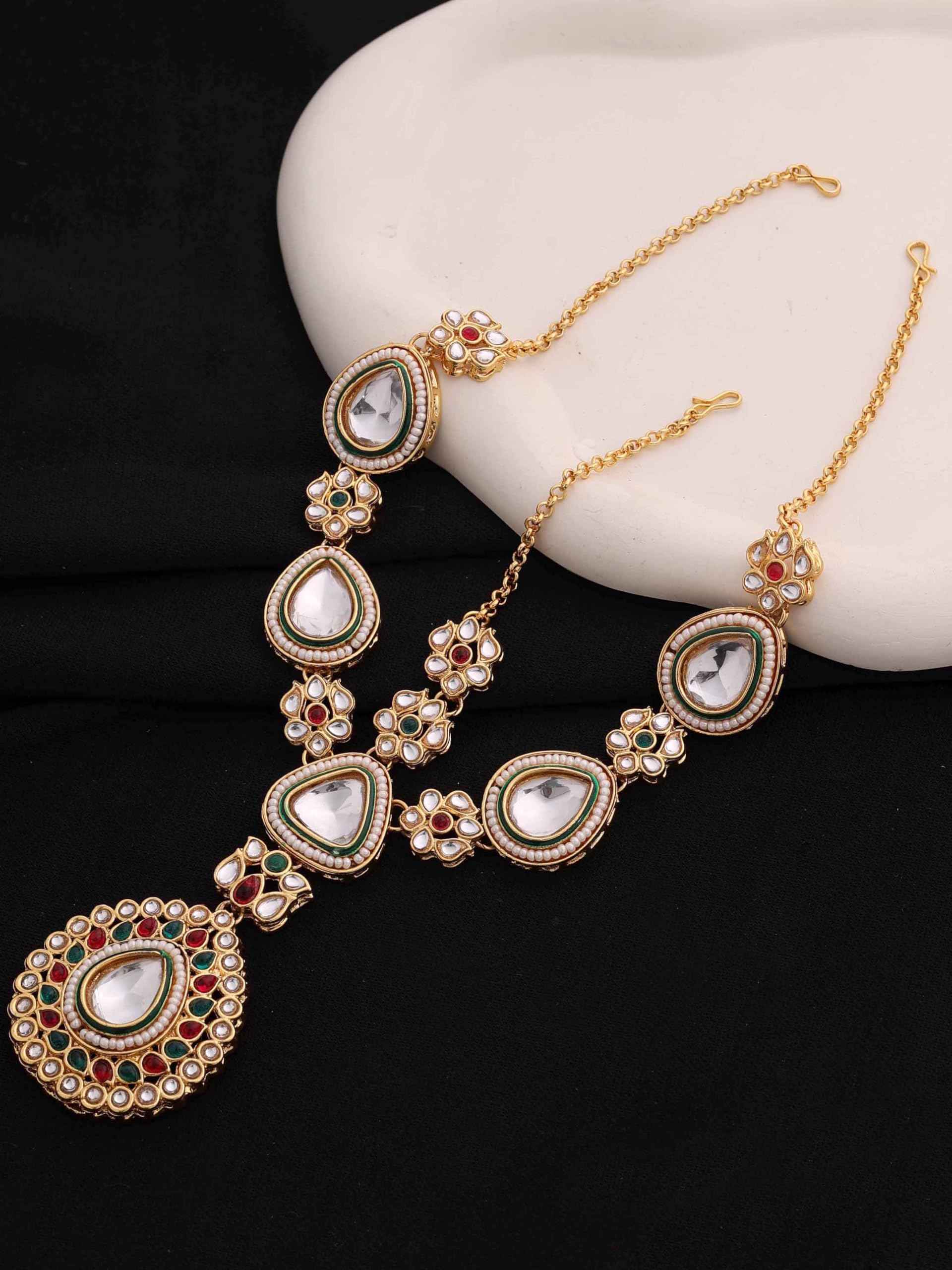 Wedding Collection, set girocollo da sposa placcato oro con pietra Kundan e Meena, per donne e ragazze, in metallo, senza pietre preziose