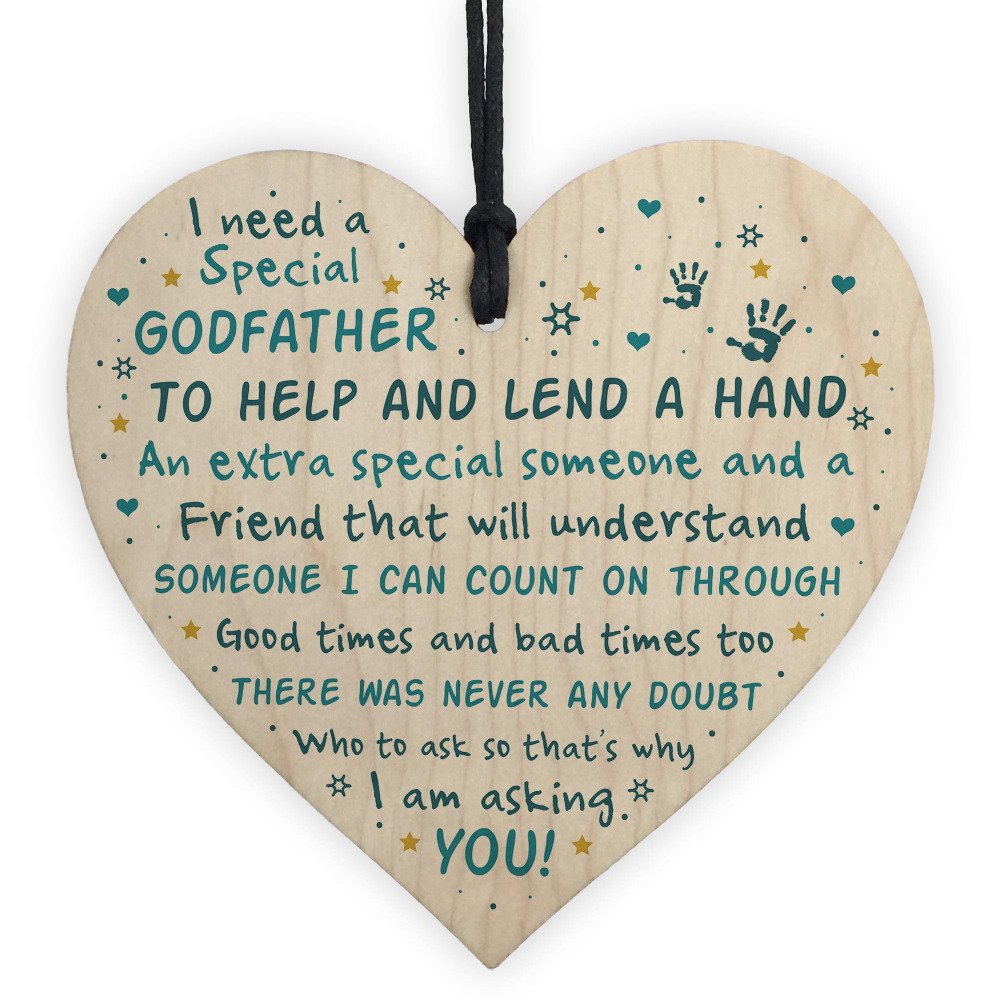 Red Ocean Godfather Asking Gift Wooden Hanging Heart Sign Thank You Christening Friendship Godparent Gifts