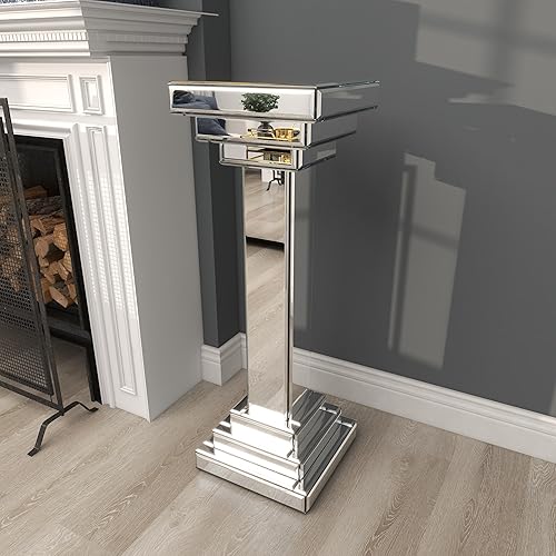Miniatura 7 de Deco 79 Mesa de pedestal con espejo de madera, 12 x 12 x 36 pulgadas, plata