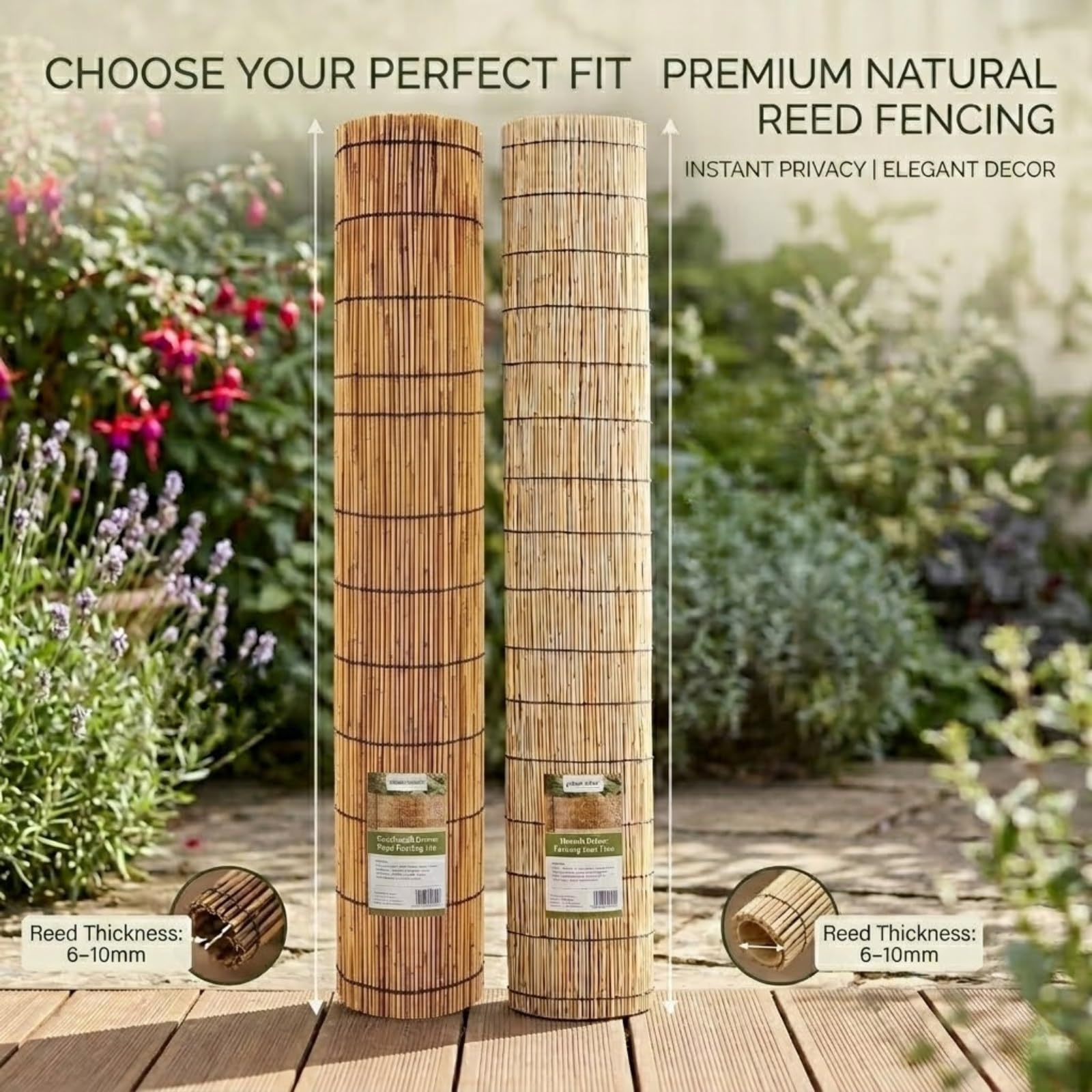 Canisse en Roseau Naturel Brise-Vue Roseau pour Jardin Balcon Terrasse, Clôture en Roseau Protection Intimité Vent et Soleil, Écran Décoratif Extérieur Facile à Fixer(Brun,61x1524cm(2x50ft))
