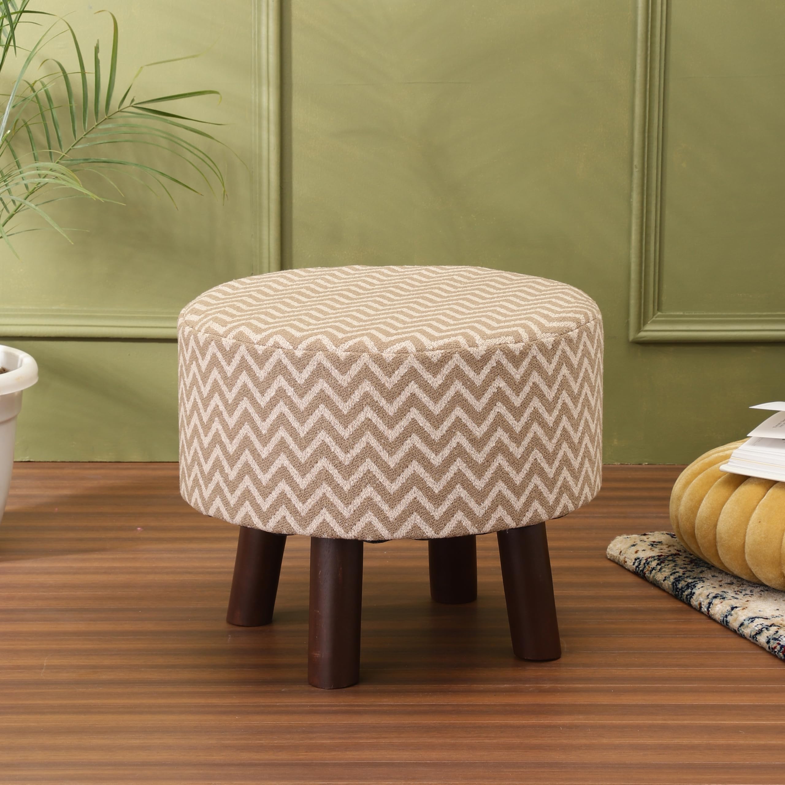 LUSHLIN Brown & Beige Zigzag Jacquard Ottoman | Premium Upholstered Footrest Stool for Living Room & Bedroom | Stylish Multipurpose Pouffe for Sofa, Seating, Dcor & Home Furniture Set of 1-image-21