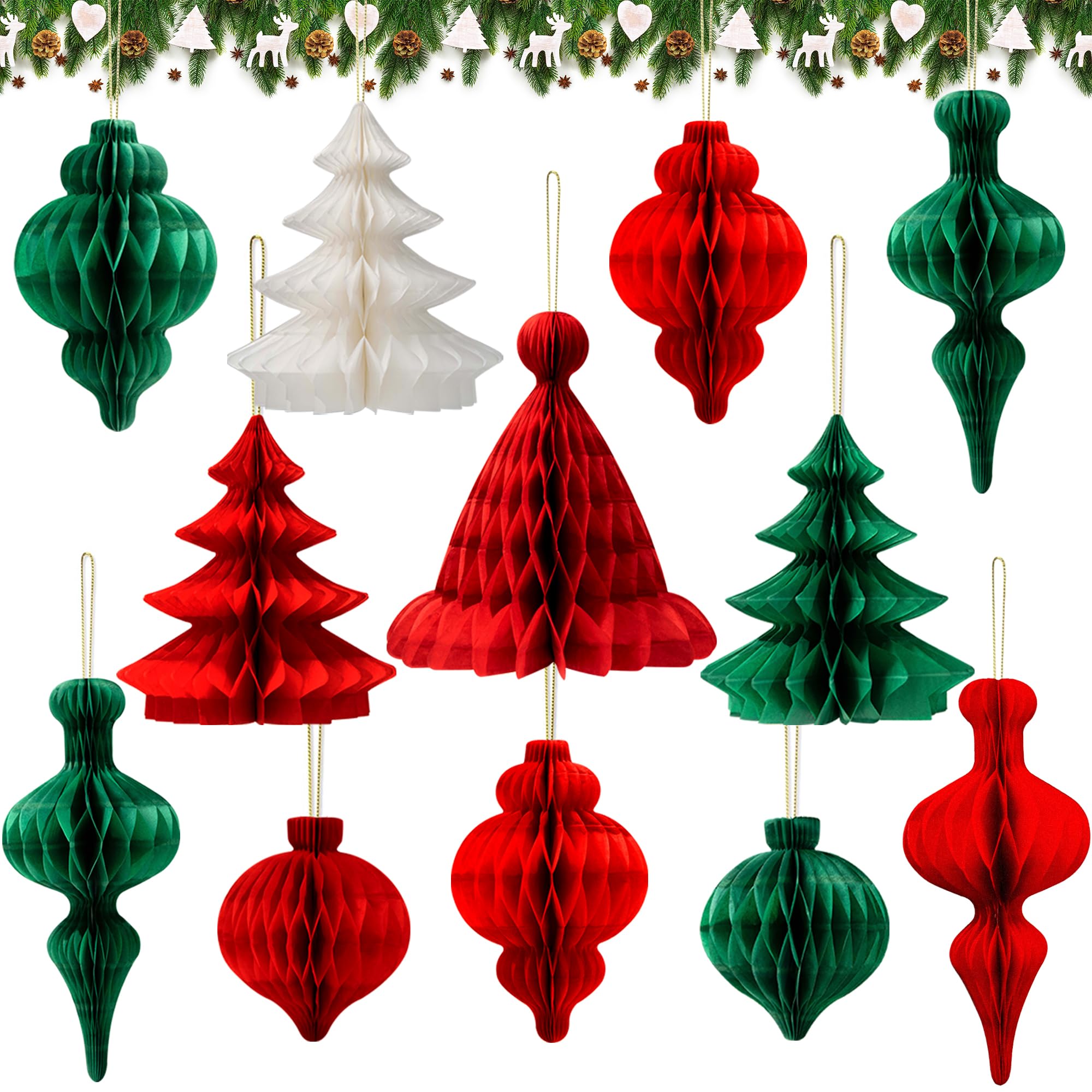 Nostalgic Hanging Christmas Decorations - 12 Pcs Paper Decor for Home & Office