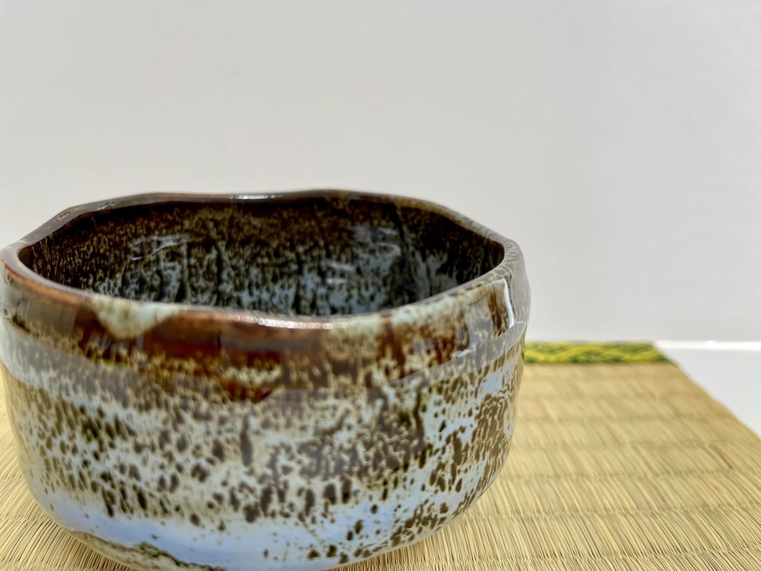 Japanese Matcha bowl 4.33 Inches Diameter Blue on Black Mino Ware Pottery from Japan TR07726