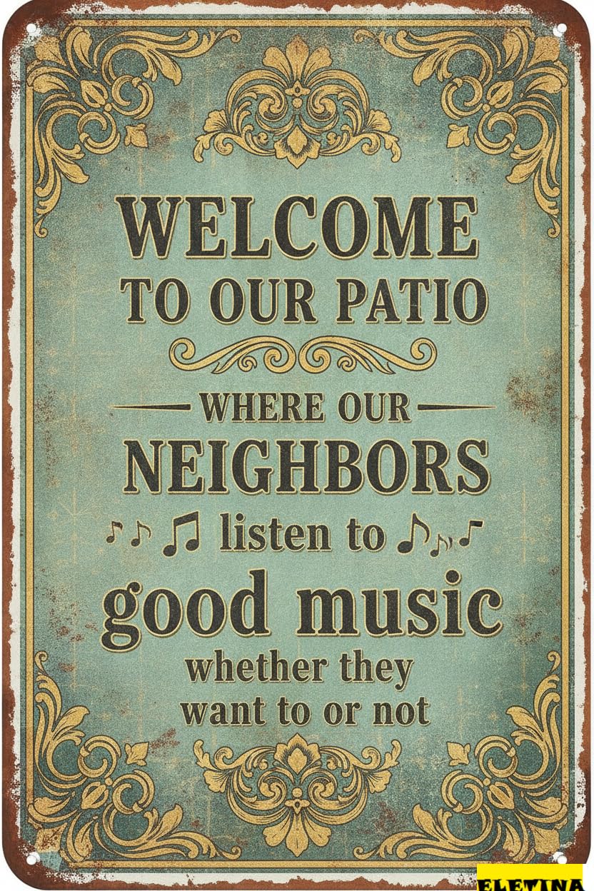 Welcome To Our Patio Good Music Tin Sign, 8x12 Inch