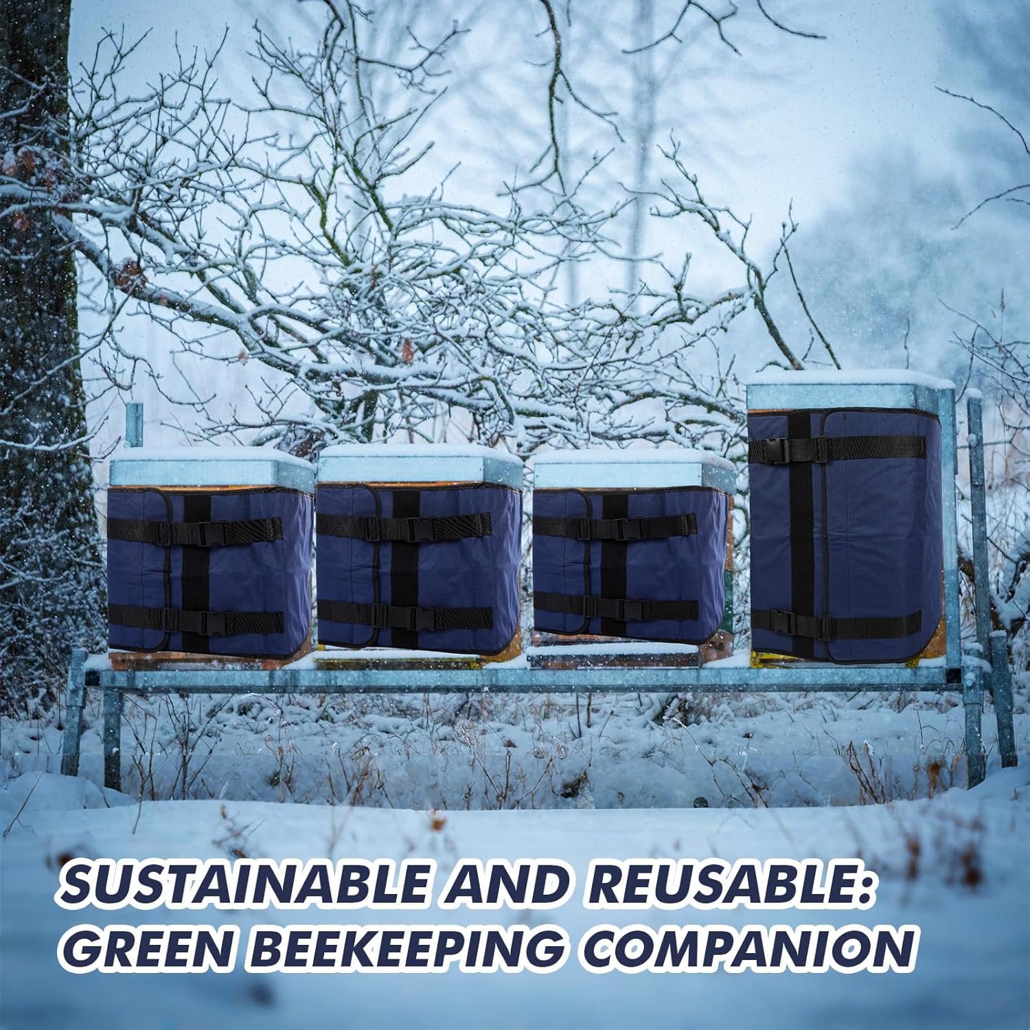 4 Pcs 24 x76'' Winter Bee Hive Wrap for 8 and 10 Frame Hives Adjustable Beehive Insulation Wrap Beekeeping Supplies Navy Blue 600d Oxford Cover, Waterproof, Windproof, Lightweight, Reusable