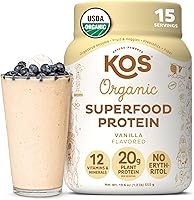 Vista 24 de Proteína Kos en polvo, orgánica, a base de plantas, mezcla de proteínas veganas orgánicas crudas, 1.3 libras, 15 porciones