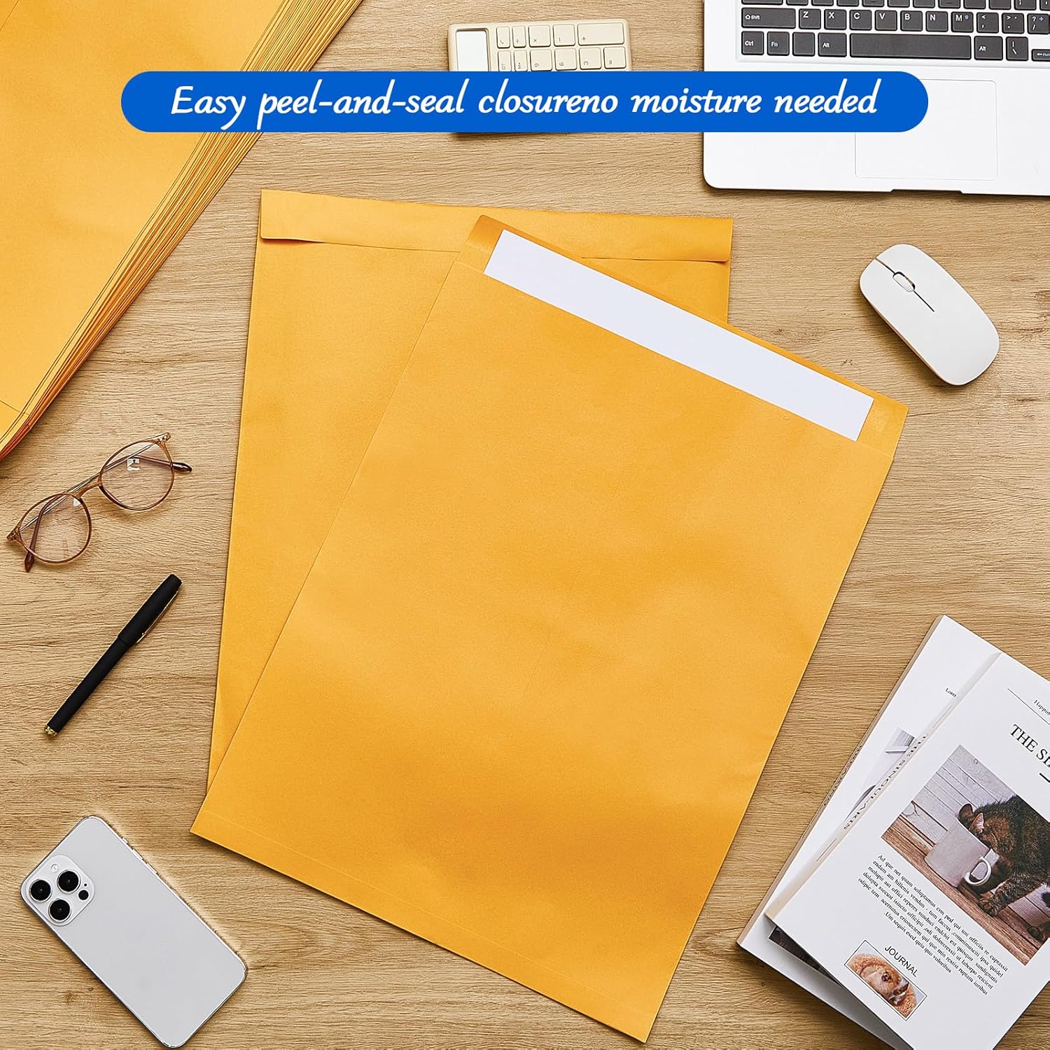 Motipuns 50 Pcs 14'' x 18'' Extra Large Mailing Envelopes 32lb with Gummed Flaps, Catalog Jumbo Craft Manilla Envelopes for Mailing, Storage and Organizing Documents Office Supplies(Yellow)