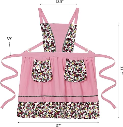 Miniatura 6 de Delantales de cocina para mujer con bolsillos, lindo delantal vintage de chef para jardinería, cocina, hornear, pintura