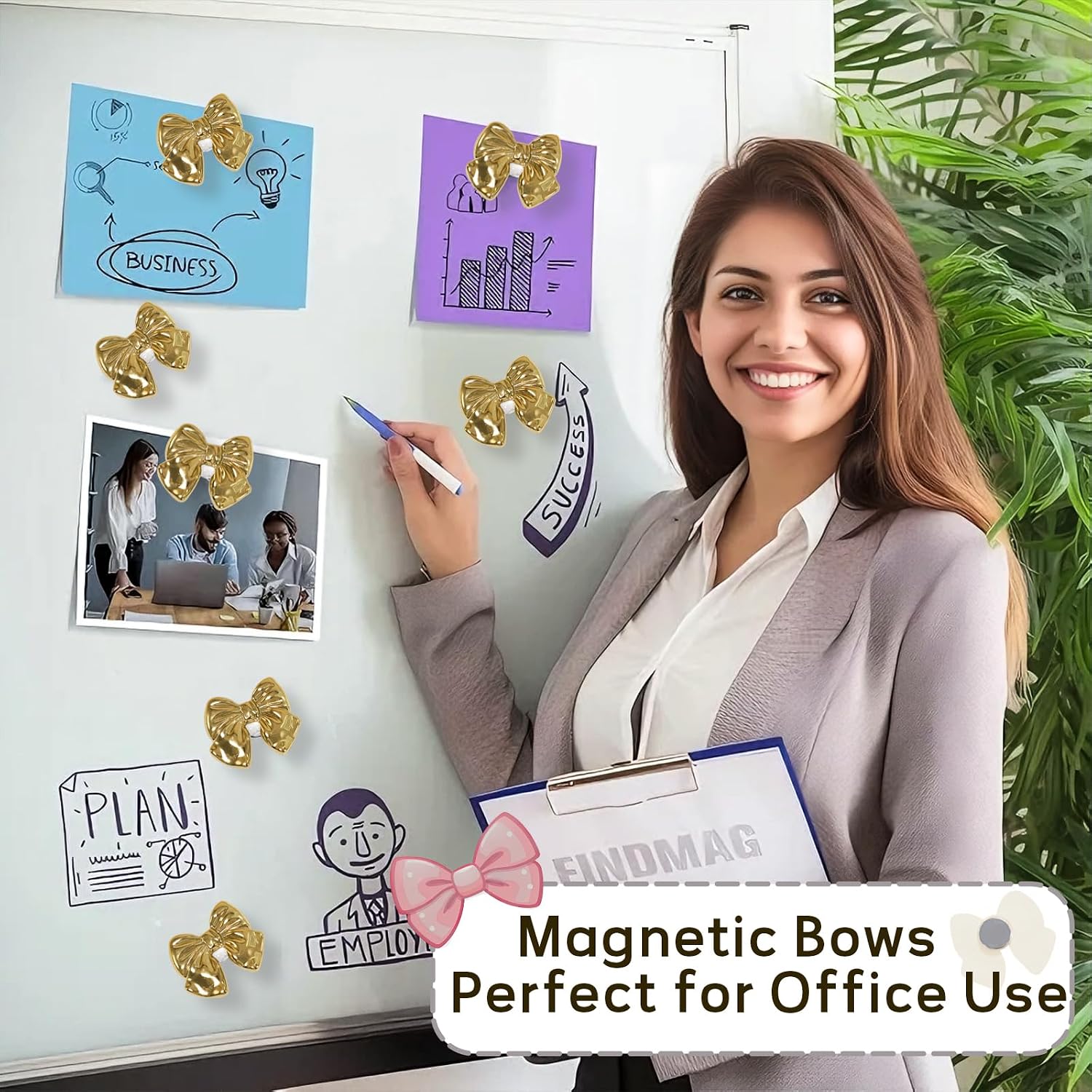 30 Pcs Bow Refrigerator Magnets, Cute Fridge Magnets, Bow Magnet for Photos, Notes, Menus,Fridge, Locker,Metal Board (Gold) image 4