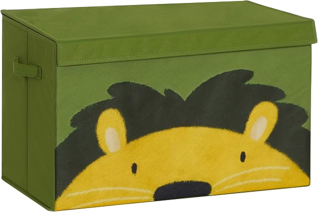 SONGMICS Storage Box, Foldable Storage Bin, Toy Storage Organiser Box with Handles and Lid, Large Storage Chest, for Playroom, Bedroom, Closet, Nursery, 60 x 35 x 38 cm, Green and Yellow RFB741C01