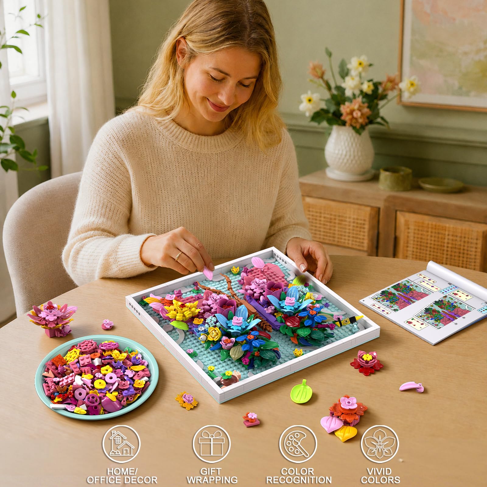 TYCOLE Botanicals 3D Motyl Kwiaty Budowa Rama 1074 Dorośli Dziewczyna | Sztuczne kwiaty oprawione dekoracje ścienne lub dekoracja biurka roślina prezent świąteczny urodziny i nowy dom