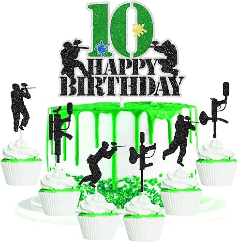 Juego de 7 piezas de decoración para cupcakes de paintball para adolescentes de 10. cumpleaños. Es la fiesta de cumpleaños perfecta con temática de