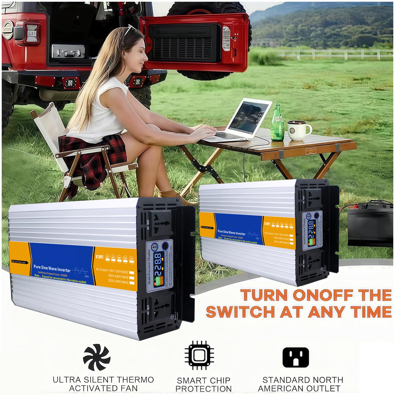 Inverter a Onda Sinusoidale Pura da 8000W Caricabatterie CC 12V/24V/48V/60V/72V a CA 110V/230V, Convertitore Inverter Solare a Bassa Frequenza per Casa, Camper, Camion, Impianto Sola(Size:24v to 110v)