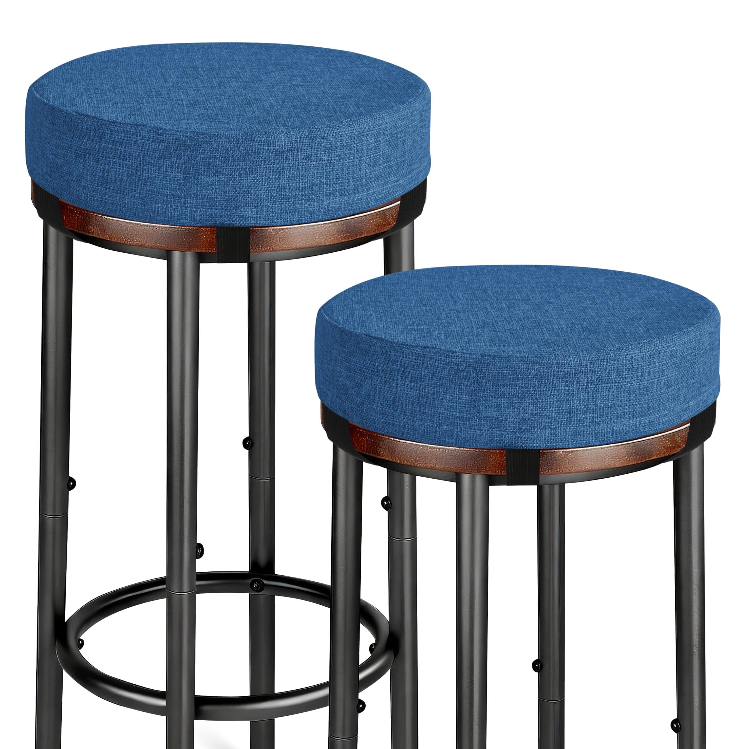 OVOV Round Bar Stool Cushions Set of 2 30X30X6.5 cm Round Chair Cushions with Anti-Skid Silicone Thick Padded Stool Pads, Blue