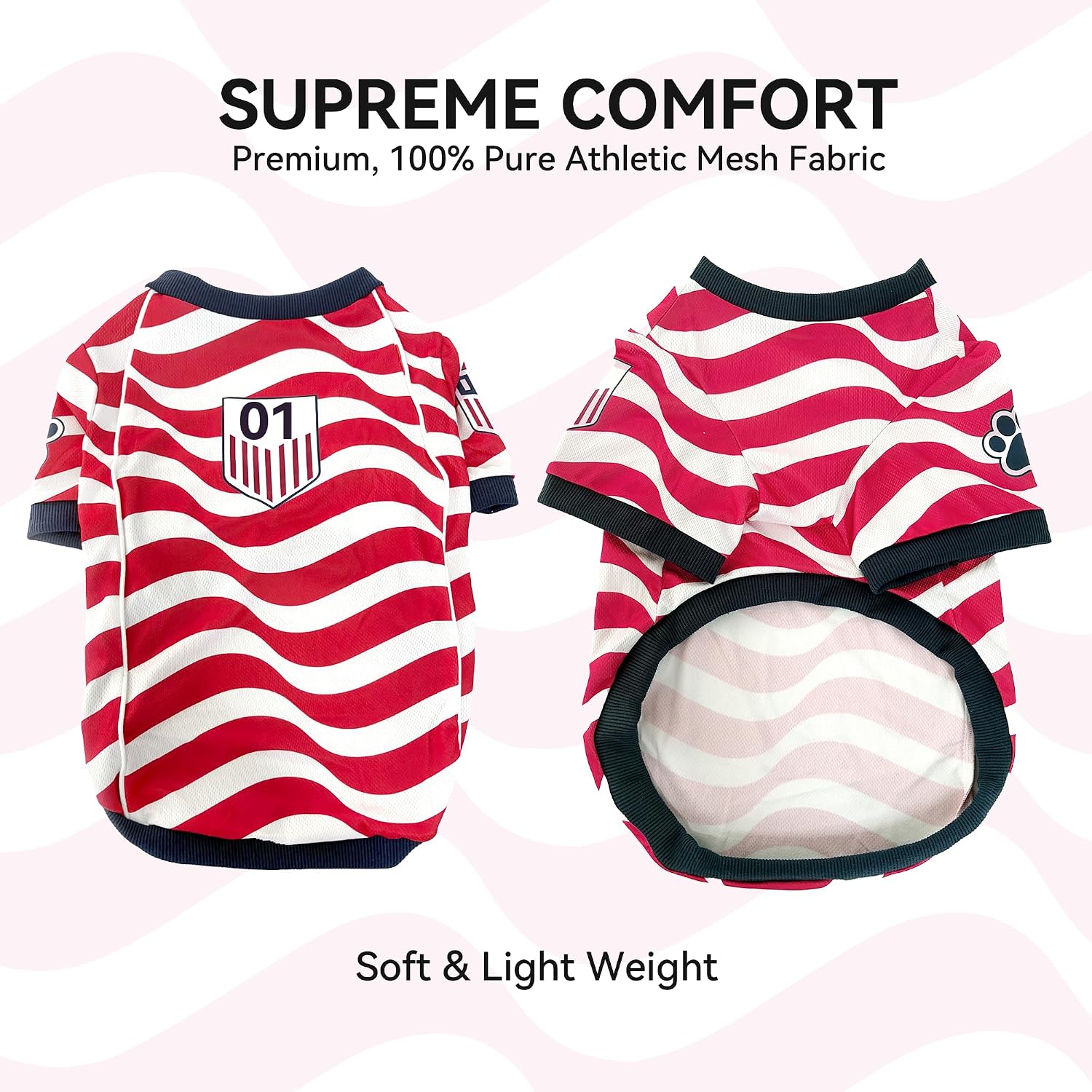 FIRE HIVE Dog Soccer Jersey, Breathable Mesh, Red White and Blue, Medium, Holiday Competition, Sports