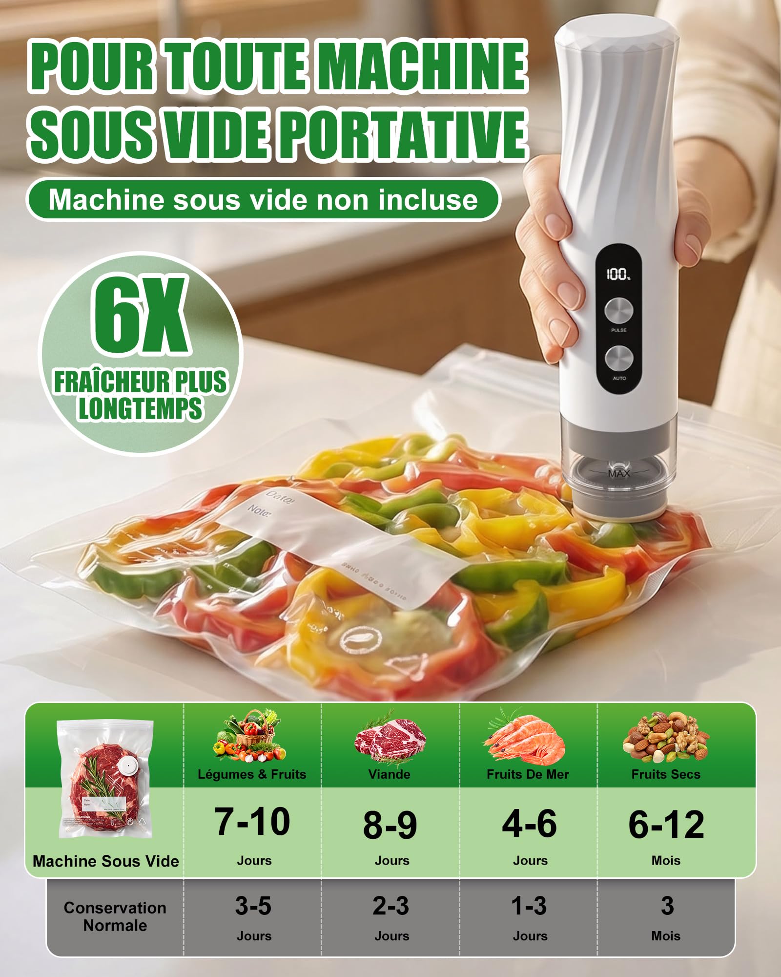 Babacom 30 Pcs Sac Sous Vide Alimentaire Réutilisable avec Valve d’Air & 10 Pinces – Moyen (26 x 28 cm), Sachet Congelation Sans BPA, pour Conservation des Aliments, Micro-ondes, Cuisson Sous Vide | Pour Machine à Tuyau, Pour Portatives, Triple Anti-Fuite, Lave-Vaisselle, Anti-Perforation, Double Zip - 2