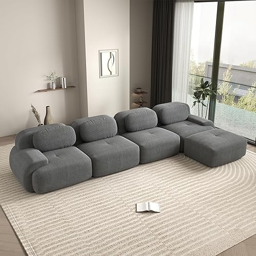 Miniatura 86 de Sofás modulares deshuesados de 116 pulgadas para sala de estar, sofá modular de pana, sofá modular gris, 3 plazas con 1 otomana, sofás para sala de