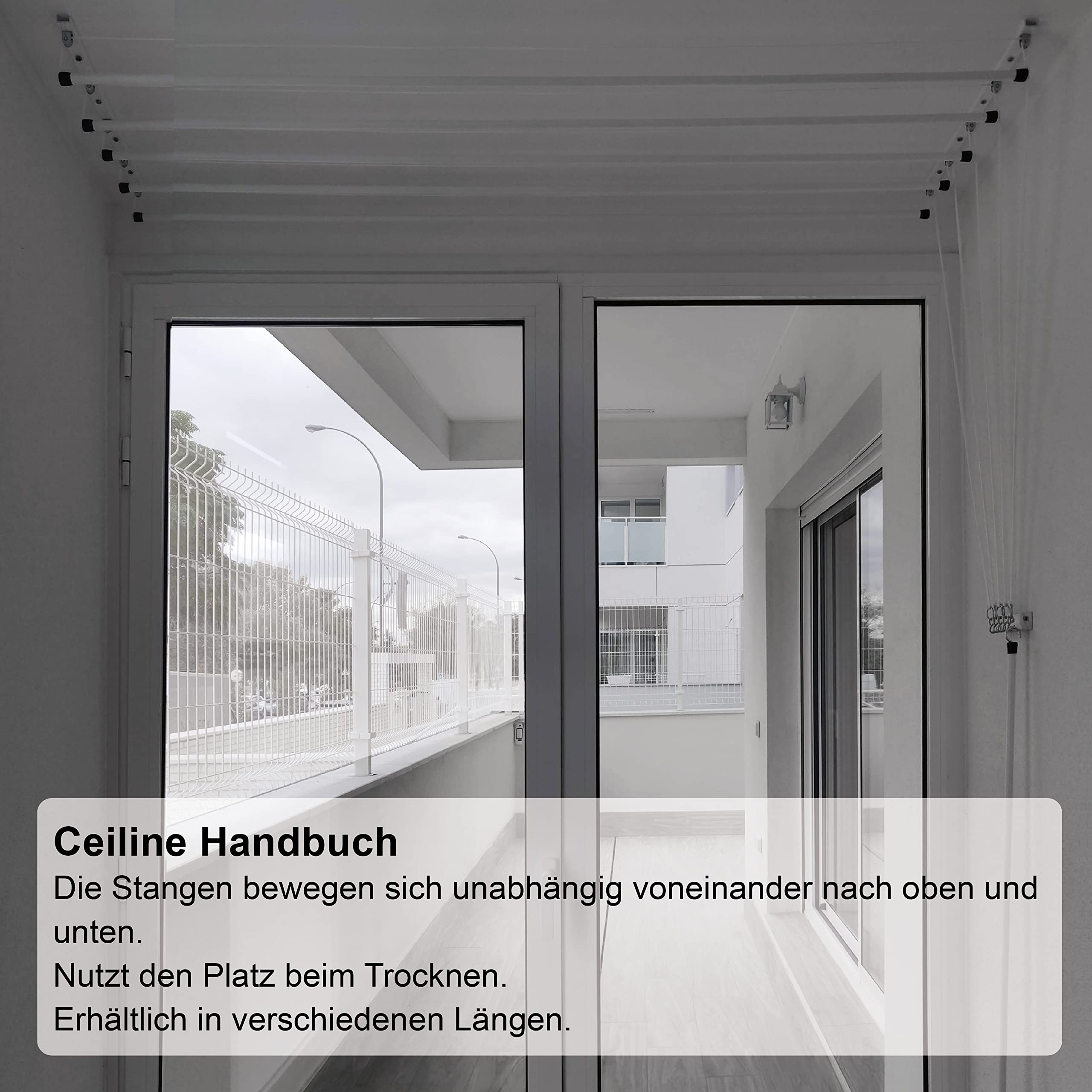 Deckenwäschetrockner Ceiline Manuell 180x50cm. Belastung 20KG. Hergestellt, um Jahrzehnte zu halten. Hochund Runterziehbar mit Rollen und breiten Stahlstangen. Zum Trocknen von Kleidung und Bettwäsche