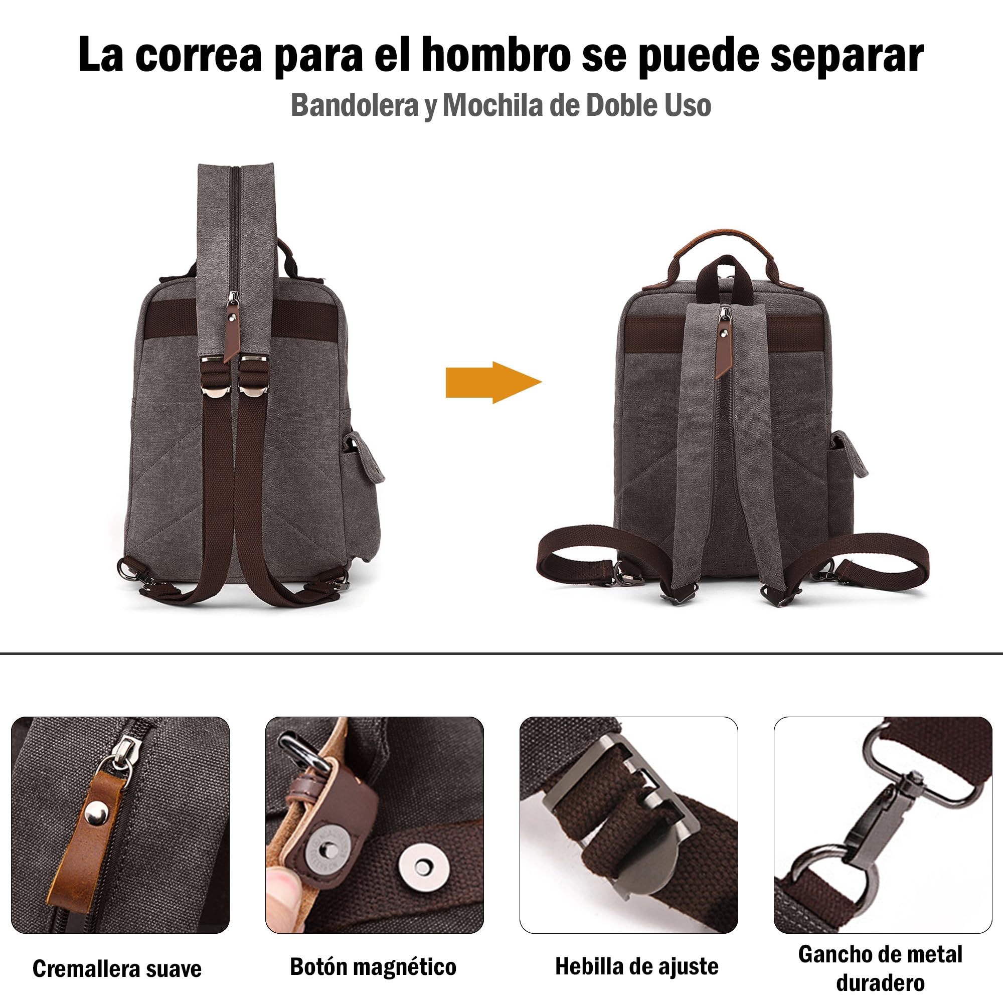 Mochila Hombres Lona Moda Bolsa de Hombro para Viaje Escolares Conmutar Causal Bolsos Mochila Lona Messenger Bag Gris A