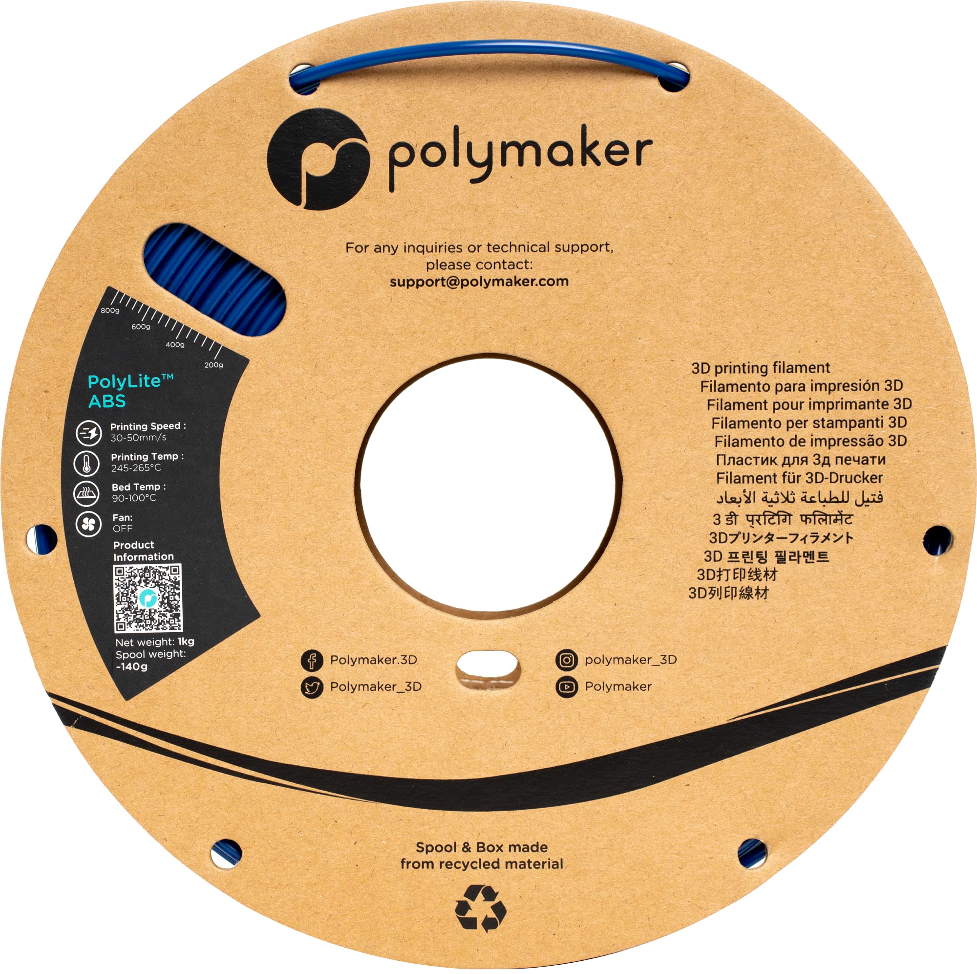 Polymaker PE01017 PolyLite Filamento per stampante 3D Plastica ABS odore ridotto 2.85 mm 1000 g Blu 1 pz.