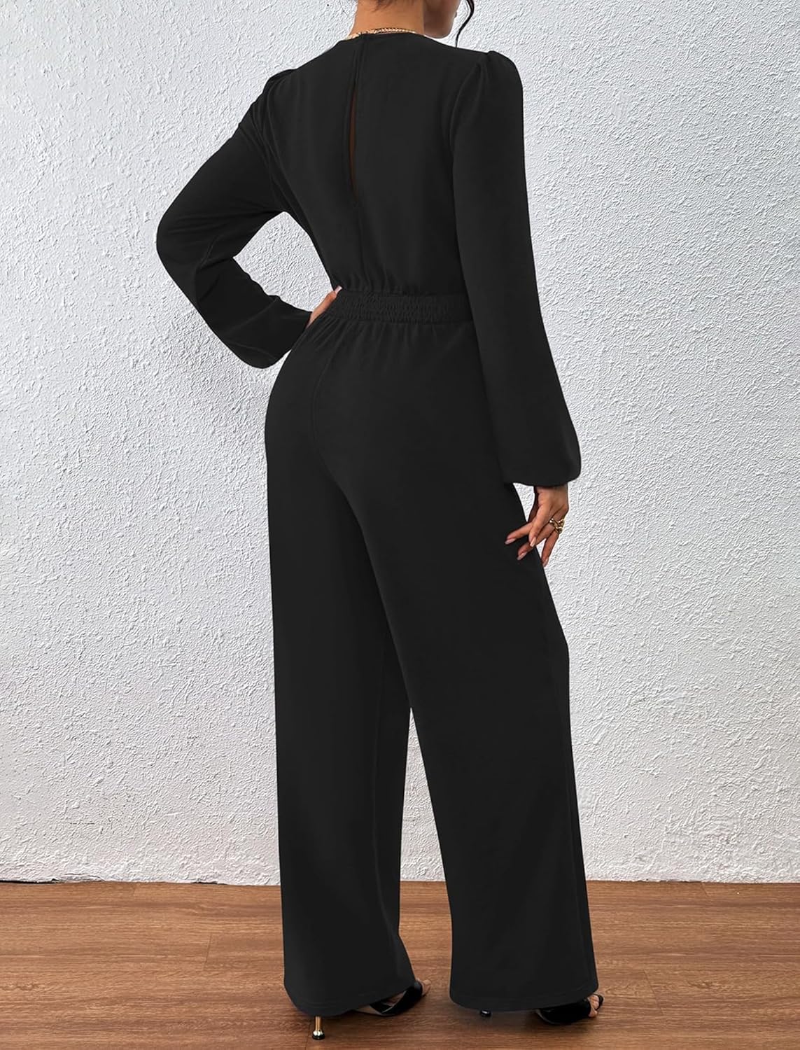 chicyes Women's Jumpsuits Dressy Spring Long Sleeve V Neck Wide Leg Pants Romper Casual Fall Vacation Travel Outfits - Image 5