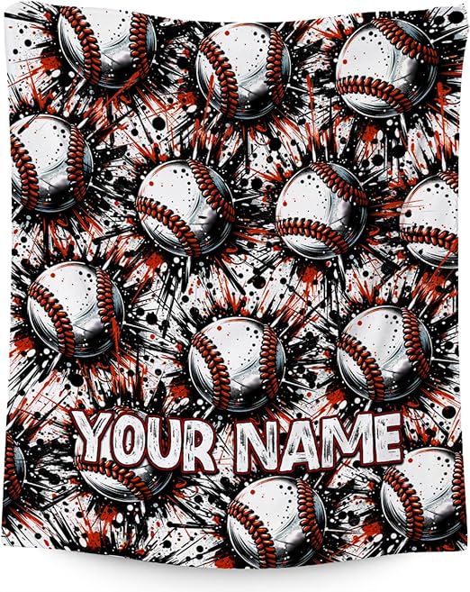 Custom Baseball Blanket, Cozy Soft Throw Gifts for Mens, Cool White Flannel Throw Blankets for Bed Couch, 60x80 Inches