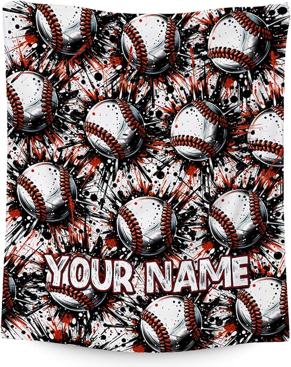 Custom Baseball Blanket, Cozy Soft Throw Gifts for Mens, Cool White Flannel Throw Blankets for Bed Couch, 60x80 Inches
