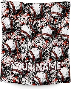 Custom Baseball Blanket, Cozy Soft Throw Gifts for Mens, Cool White Flannel Throw Blankets for Bed Couch, 60x80 Inches