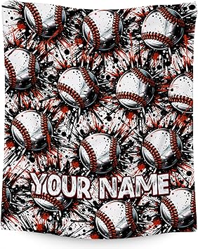 Custom Baseball Blanket, Cozy Soft Throw Gifts for Mens, Cool White Flannel Throw Blankets for Bed Couch, 60x80 Inches