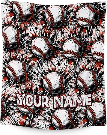 Custom Baseball Blanket, Cozy Soft Throw Gifts for Mens, Cool White Flannel Throw Blankets for Bed Couch, 60x80 Inches