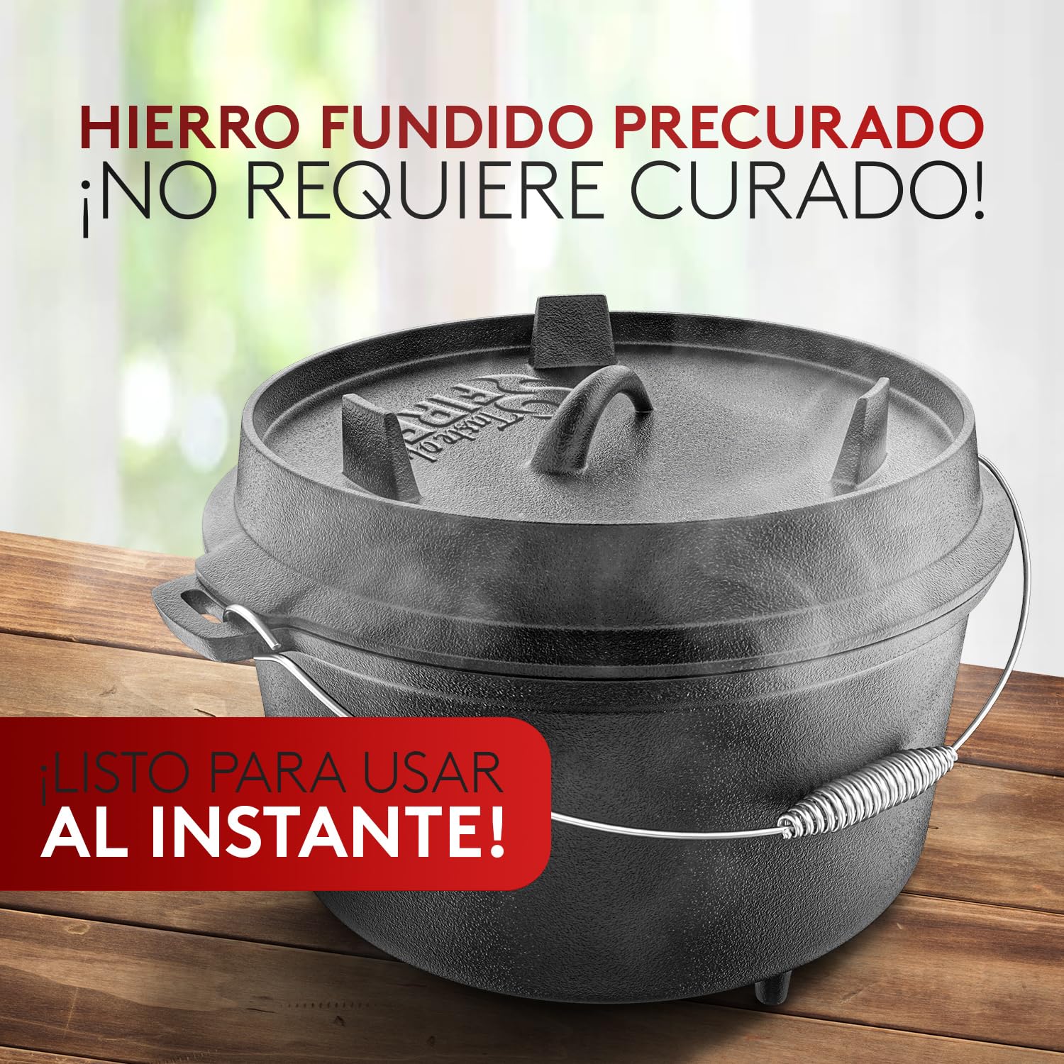 aste of Fire [El Original] - Horno Holandés de Hierro Fundido 7,4L con Patas y Tapa de 1,8L con Doble Función como Sartén Parrilla – Incl. Levantador de Tapa