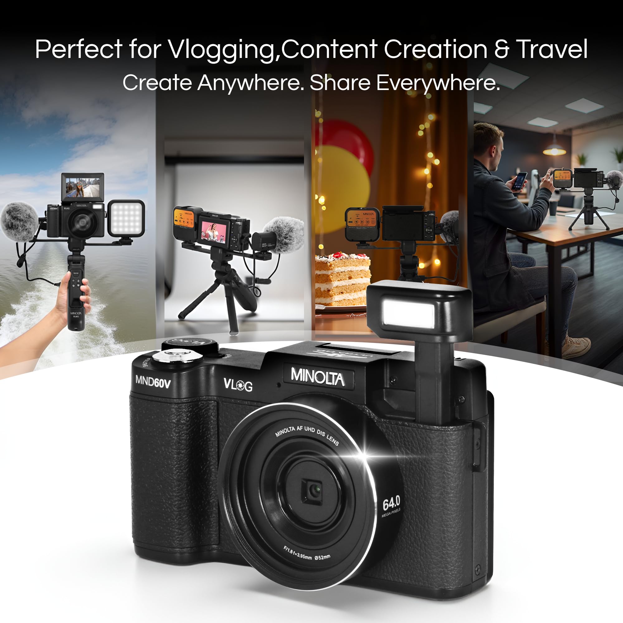 Amazon.com : Minolta 64MP 4K60FPS VLOG Camera Kit – Digital
